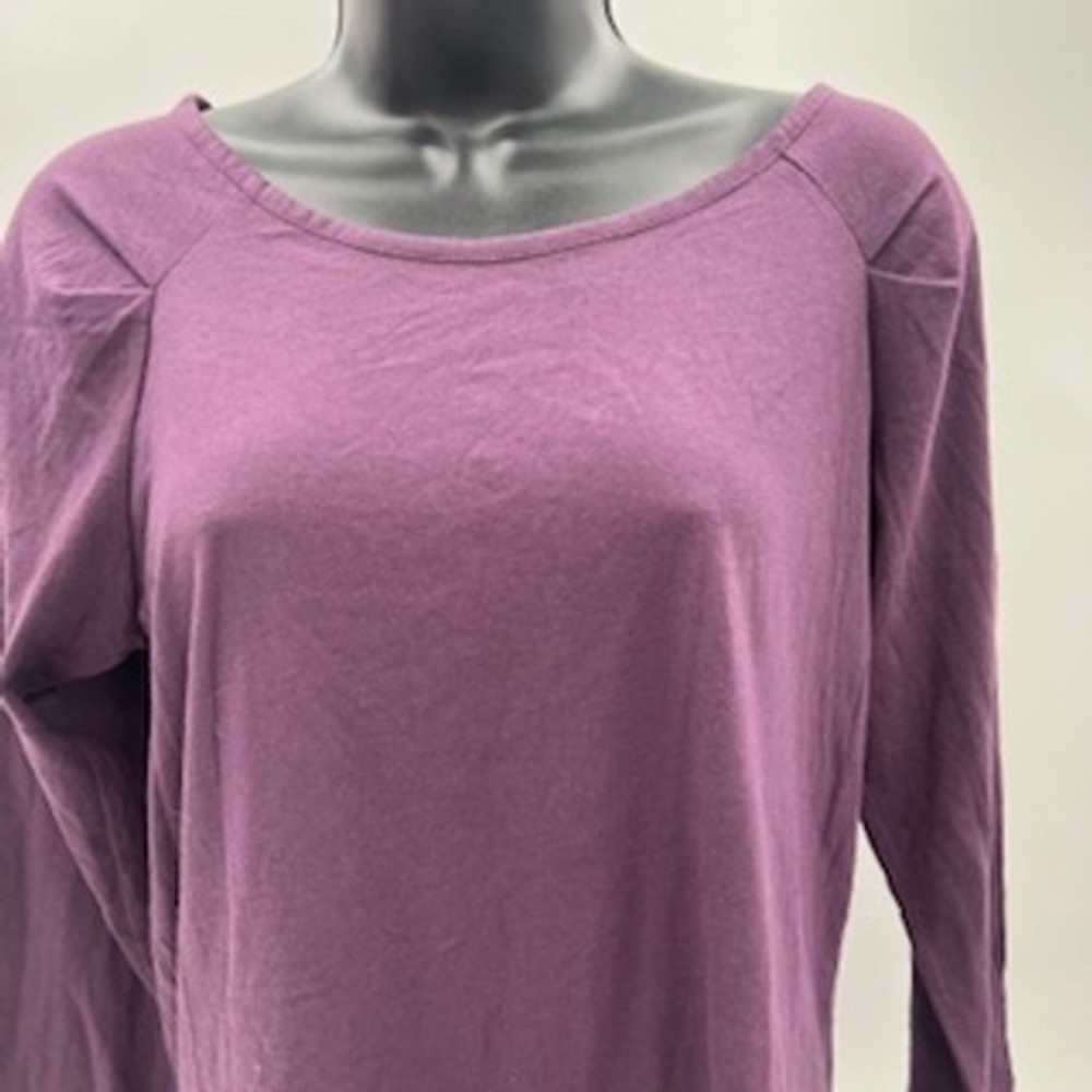 Fabletics Womens Purple Long Sleeve Pleated Shoulder Scoop Neck Top Large L - Picture 9 of 10
